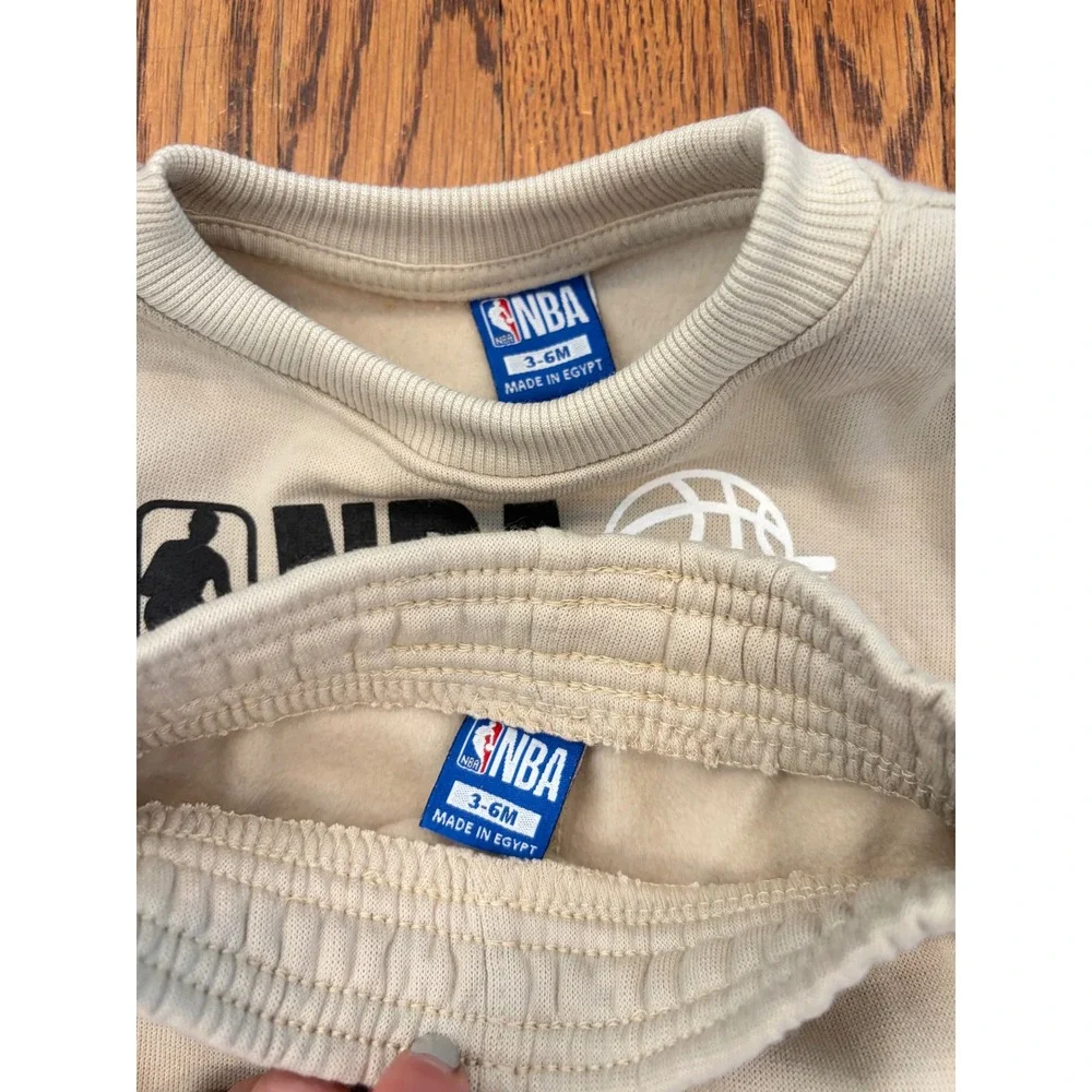 NBA Baby Kaleidoscope Crew Jogger Set Sand Cream Fleece 2-Piece Outfit 3-6M